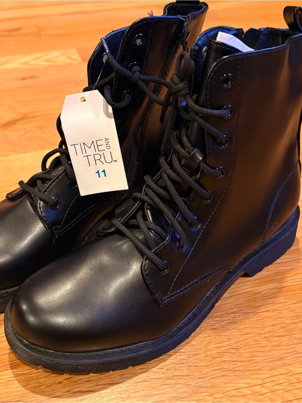 Time and Tru Black Lace-Up Women's Combat Boots